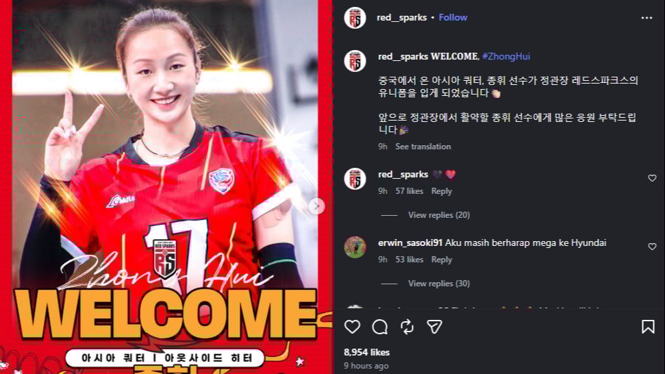 Red Sparks datangkan Zhong Hui untuk isi kuota Asia
