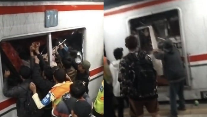Kecelakaan kereta, kereta api jarak jauh menabrak KRL Commuter Line Jakarta di Stasiun Bekasi Timur, Senin (27/4/2026) malam
