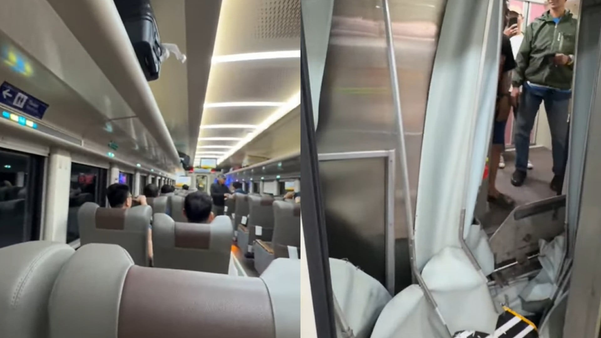 Suasana mencekam di dalam salah satu gerbong KA Argo Bromo Anggrek yang menghantam KRL di Stasiun Bekasi Timur, Senin (27/4/2026)