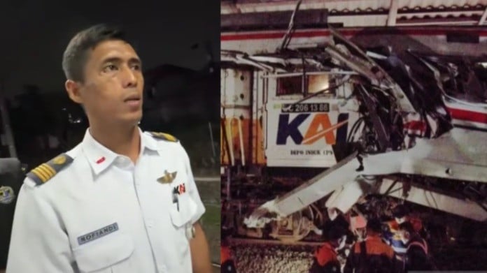 Momen saat masinis KA Argo Bromo Anggrek Nofiandri buka suara terkait insiden kecelakaan maut yang melibatkan keretanya dengan KRL Commuter Line di Stasiun Bekasi Timur, Senin (27/4/2026).