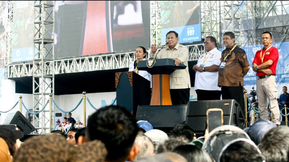 Pidato kebangsaan Presiden Republik Indonesia, Prabowo Subianto dalam acara peringatan Hari Buruh Internasional, di Kawasan Monas, Jakarta Pusat, Jumat (1/5/2026)