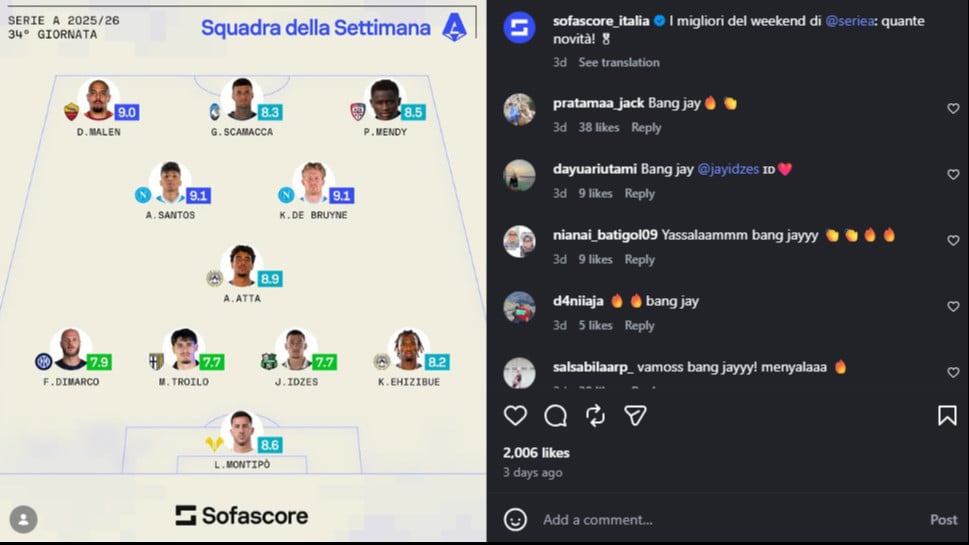 Jay Idzes masuk Best XI Serie A versi Sofascore