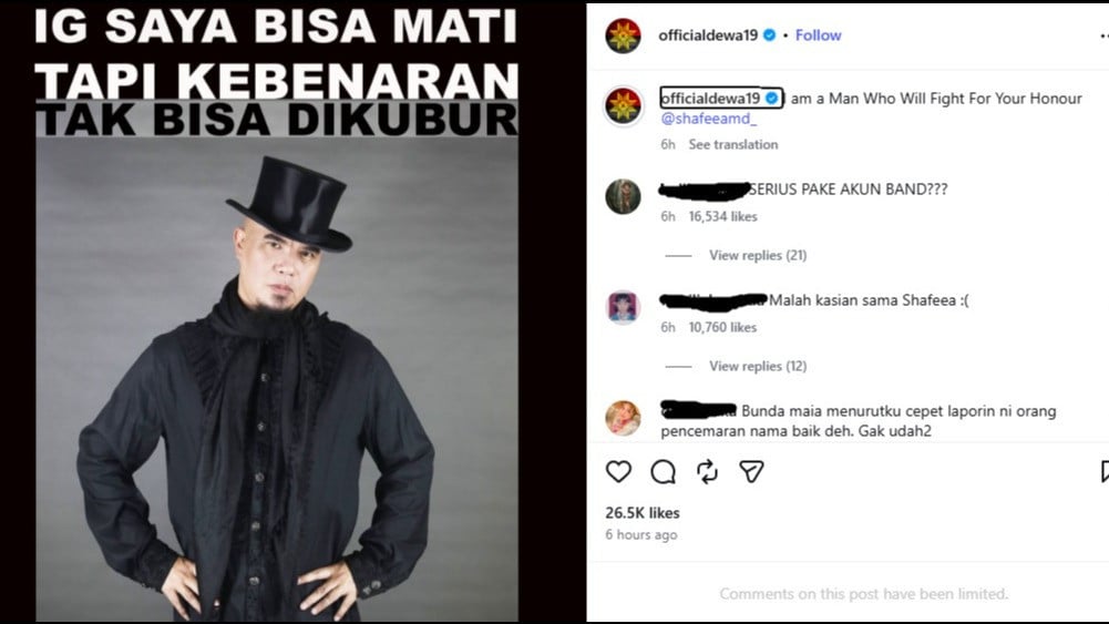 Unggahan Ahmad Dhani di Instagram Dewa 19