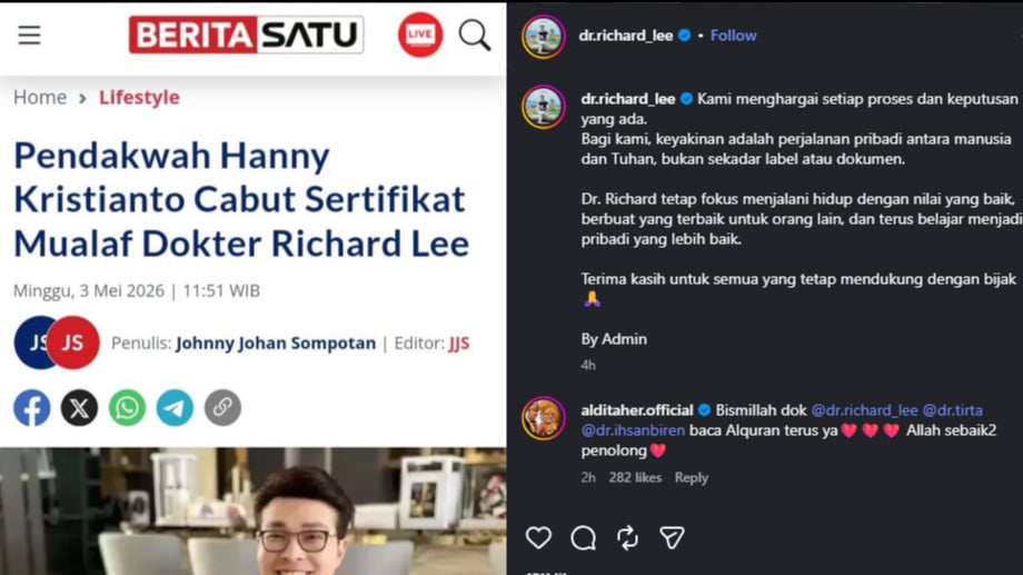 Pernyataan Resmi Pihak Dokter Richard Lee Setelah Pendakwah Hanny Kristianto Cabut Sertifikat Mualafnya
            - galeri foto
