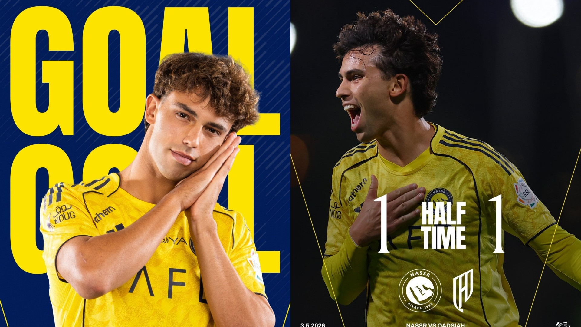 Joao Felix cetak gol dalam laga Al Qadsiah vs Al Nassr pada Senin (4/5/2026) dini hari WIB.