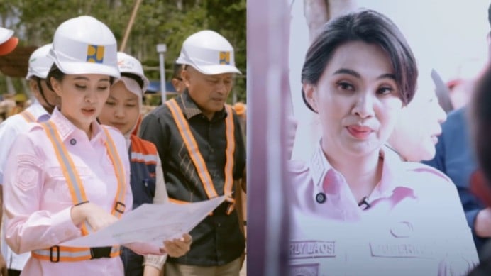 Gubernur Maluku Utara (Malut) Sherly Tjoanda saat meninjau proyek Sekolah Rakyat di Halmahera Barat, Sabtu (2/5/2026).
