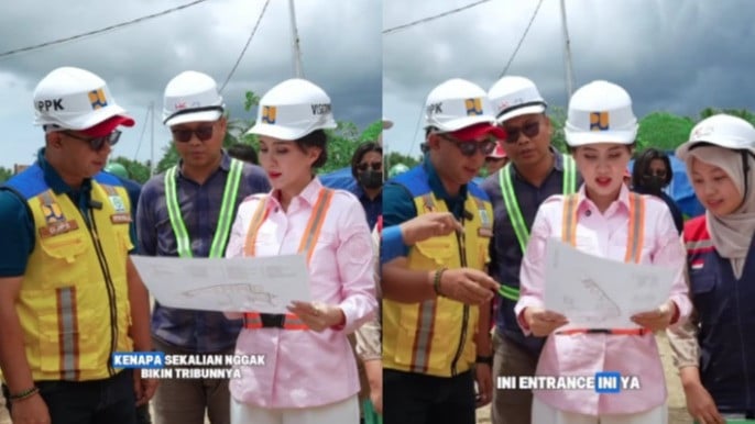 Gubernur Maluku Utara (Malut) Sherly Tjoanda saat meninjau proyek Sekolah Rakyat di Halmahera Barat, Sabtu (2/5/2026).