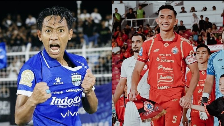 Kolase foto Beckham Putra (kiri) pemain Persib Bandung dan Rizky Ridho (kanan) pemain Persija Jakarta.