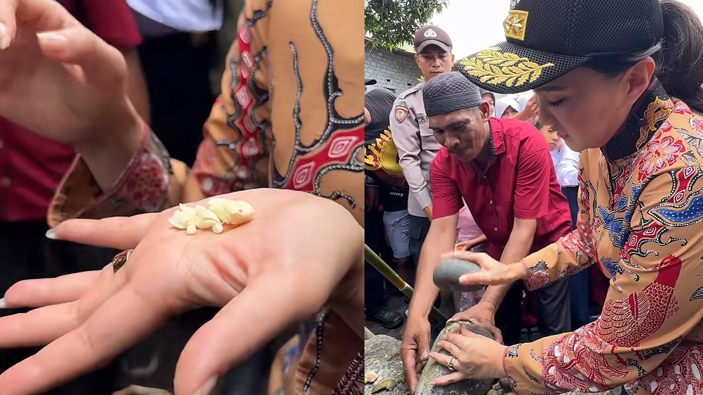 Gubernur Malut Sherly Tjoanda mencoba buah kenari