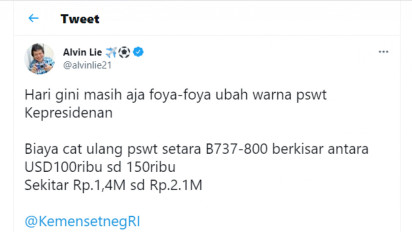 Perubahan Cat Pesawat Kepresidenan Ramai di Media Sosial