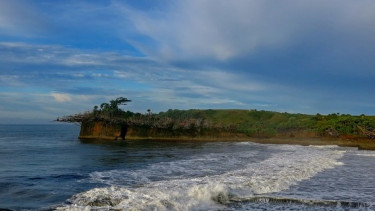 Pesona Pantai Cicaladi dengan Hamparan Rumput Menghijau