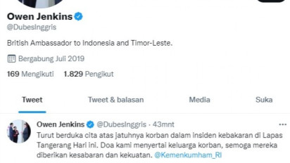 Kebakaran Lapas Tangerang, Dubes Inggris: Doa kami menyertai keluarga korban