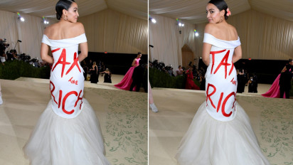 Kontroversial, AOC Mengenakan Gaun 'Tax the Rich' di Met Gala 2021