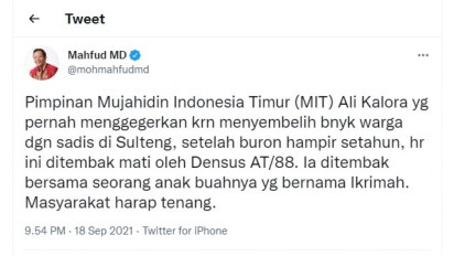 Mahfud MD: Ali Kalora Pernah Sembelih Banyak Warga Sulteng