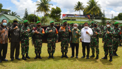 Pangdam I/BB Lepas 450 Personil Yonif 123/ RW  Perbatasan RI-Papua Nugini