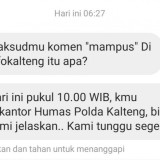 Teror Netizen via DM Instagram, Admin Humas Polda Kalteng Diperiksa Propam