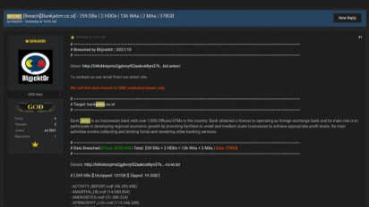 Database KPAI dan Bank Jatim Terindikasi Dijual di RaidForums