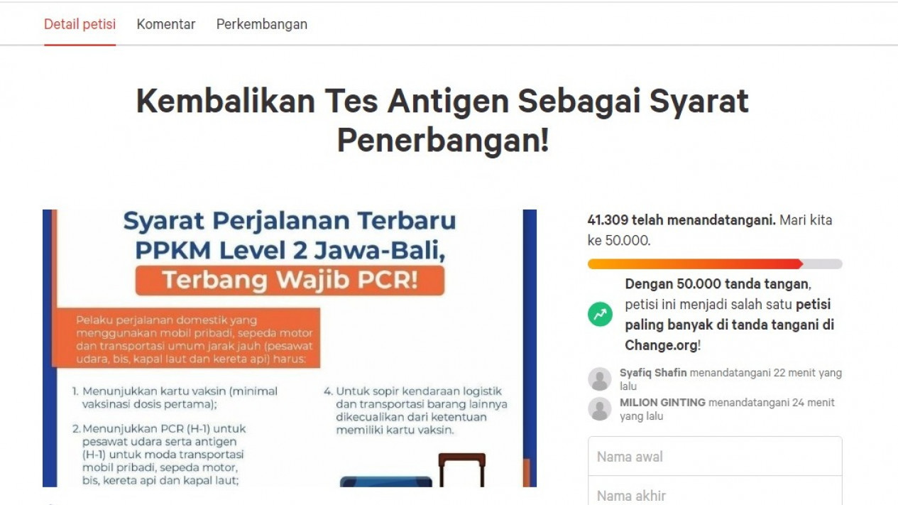 41 Ribu Lebih Orang Teken Petisi Penolakan Tes PCR Penerbangan
            - galeri foto