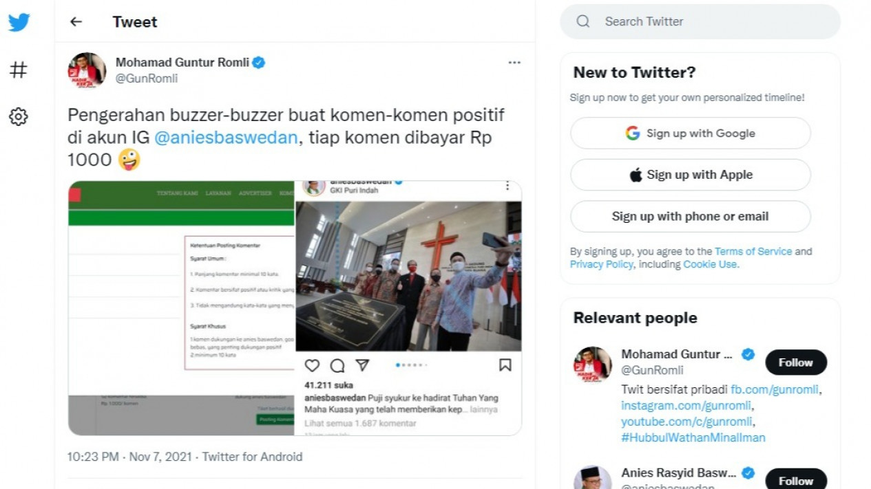 Guntur Romli Sindir Anies Baswedan Kerahkan Buzzer Untuk Komentar Positif
            - galeri foto