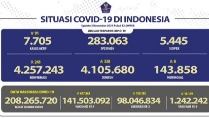 Kasus Harian Covid-19 di Indonesia Bertambah 245, Berikut Sebarannya