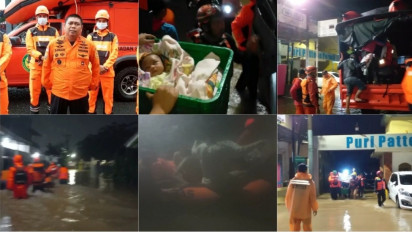 Banjir Kepung Makassar, Basarnas Evakuasi Bayi, Tim Sar Gabungan Masih Berjibaku Evakuasi Warga pada Sejumlah Titik di Sulawesi Selatan
