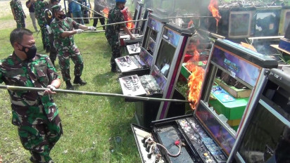 Lantamal I Belawan Musnahkan Puluhan Barang Bukti Mesin Judi Ketangkasan