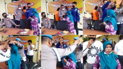 Bikin Ngakak, Aksi Spontan Emak-Emak Serang Tersangka di Tengah Press Release Kasus Curanmor, Press Release Terjeda, Para Hadirin Spontan Tertawa