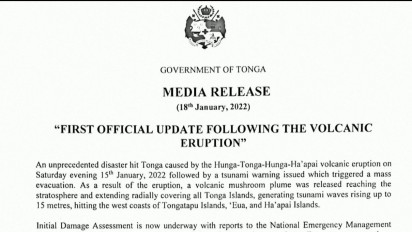 Pemerintah Tonga Catat Tiga Orang Tewas Pasca Letusan Gunung Berapi Bawah Laut Hunga Tonga Hunga Ha’apa