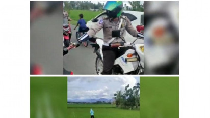 Hindari Patroli Lalu Lintas Dua Pemuda Lompat Ke Sawah Pura-Pura Jadi Petani