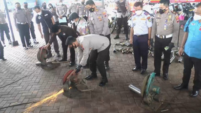 Polres Jepara Musnahkan 156 Knalpot Brong Hasil Razia