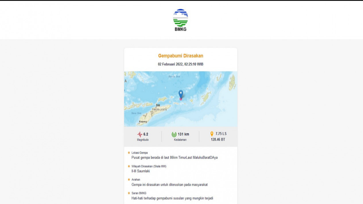 BMKG: Gempa Magnitudo 6,2 Guncang Maluku Barat Daya
            - galeri foto