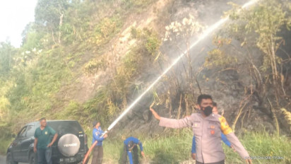 Kebakaran di Jalinsum Sipirok, Polisi dan Dinas Pemadam Padamkan Api