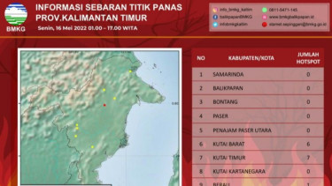 BMKG Deteksi 14 titik Panas Yang Tersebar Di Tiga Kabupaten Provinsi Kalimantan Timur