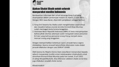 MUI Jabar Serukan Salat Gaib untuk Eril yang Tenggelam di Sungai Aare Swiss, Berikut Tata Cara dan Doanya