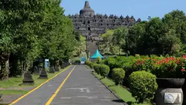 Suasana kawasan Taman Wisata Candi (TWC) Borobudur, Magelang, Jawa Tengah, Selasa (29/6/2021)