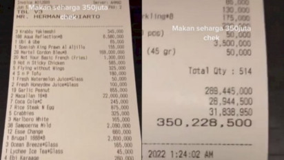 Viral Struk Makan di Restoran Ini Habis Rp350 Juta, Gak Tanggung-Tanggung Serve dan Taxnya Saja Rp60 Juta