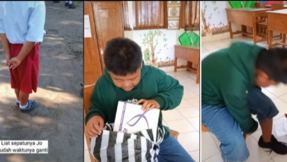 Terharu! Begini Momen Nyentuh Guru Kasih Hadiah Sepatu Pada Muridnya, Tuai Banyak Pujian Netizen