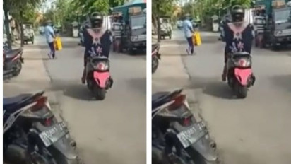 Ada-ada Saja, Viral Video Ibu-ibu Menutupi Plat Nomor Motornya Dengan Celana Dalam Demi Menghindari ETLE