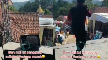 Heboh! Panggung Orkes Hajatan Tinggi Melebihi Atap Rumah Warga Menguji Adrenalin