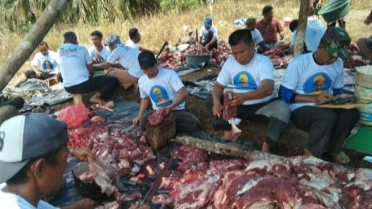 Penampakan Panitia Kurban Pakai Kaos Bergambar Wajah Anies di Masjid Riau
            - galeri foto