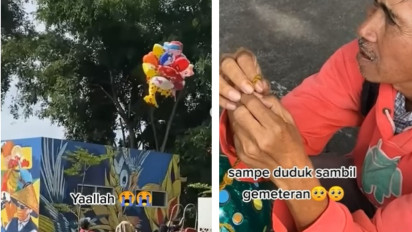 Viral! Video Seorang Bapak Penjual Balon Gemetar Menahan Tangis Melihat Dagangannya Terlepas dari Ikatan dan Terbang