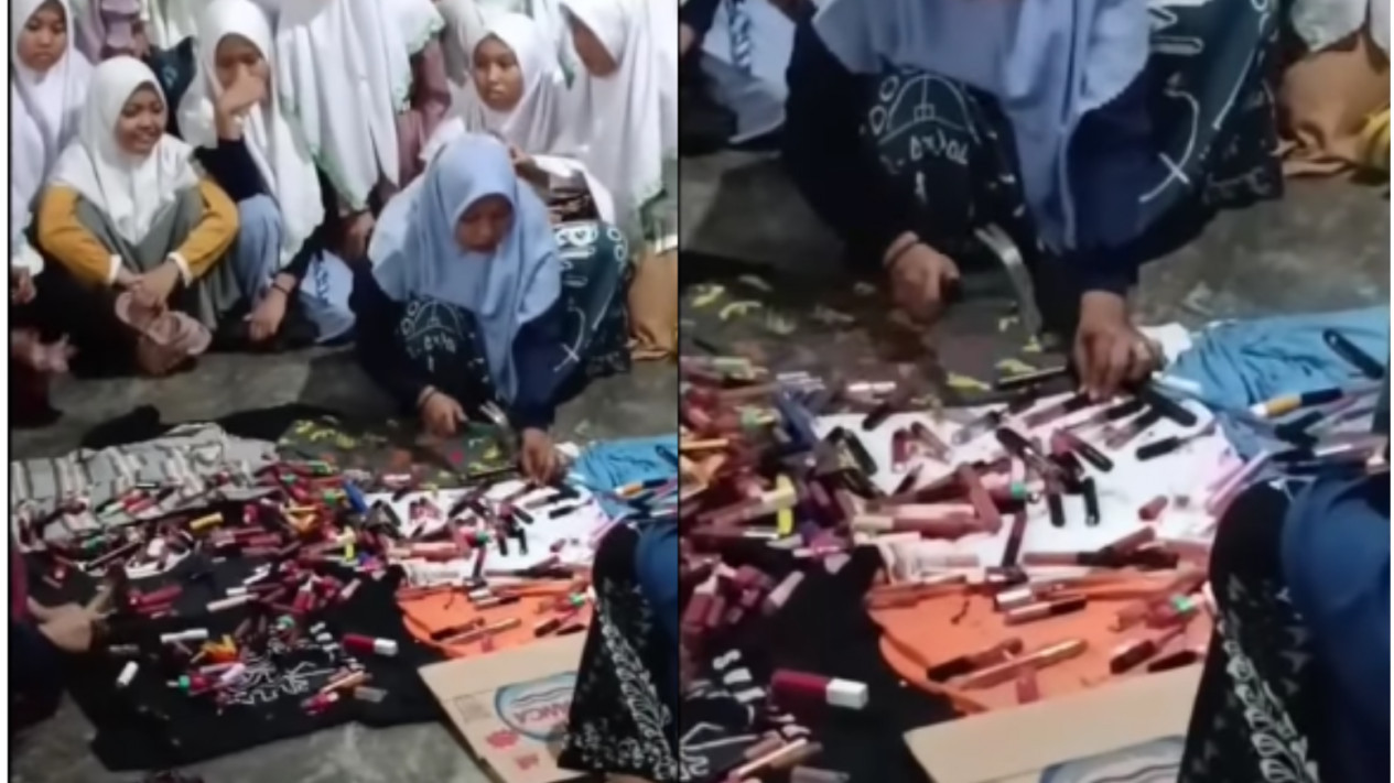 Viral! Bak Ayam Geprek, Ratusan Lipstik Milik Santriwati PonPes ´Digeprek´ Pakai Palu, Ternyata Ini Alasannya…
            - galeri foto