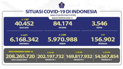Update Covid-19 Indonesia, 24 Juli: 4.071 Kasus Positif, Nihil Pasien Meninggal