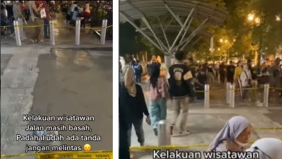 Viral Video Wisatawan di Kawasan Malioboro dengan Santai Berjalan Melintasi Jalan yang Baru Selesai Dicor