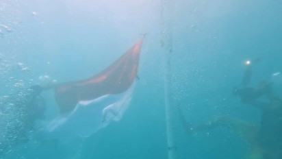 50 Peselam Kibarkan Bendera Merah Putih di Dasar Teluk Lampung Saat HUT ke-77 RI