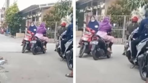 Viral Dua Emak-emak Asik Ngobrol di Tengah Jalan Sambil Duduk Diatas ...
