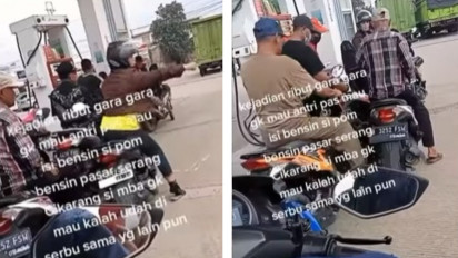 Viral Emak-emak Marah Ketika Ditegur Pengendara Lain karena Menyalip Antrean saat Mengisi BBM, Netizen: Emak-emak Barbar