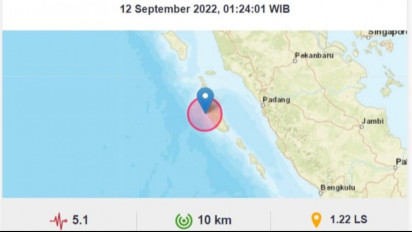 Gempa M 5,1 Terjadi di Kepulauan Mentawai Senin Dini Hari