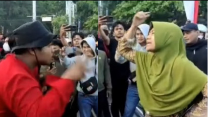 Viral! Demo Kenaikan BBM Berujung Cekcok Mahasiswa vs Emak-emak di Makassar