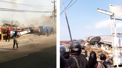 Viral Video Sebuah Bangunan Minimarket di Kabupaten Bandung Tiba-tiba Ambruk, Timpa Dua Sepeda Motor